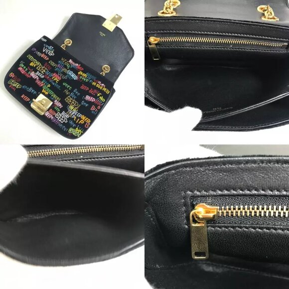 CELINE Small C Multi Beaded Chain Shoulder Bag suede Black x Multicolore - Picture 6 of 12